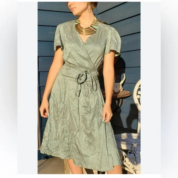 green emerald velvet dress Rosa Maxi Wrap Dress – Flutter Sleeves, Pockets main image 0